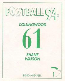1994 Select AFL Stickers #61 Shane Watson Back